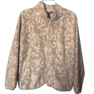 All in Motion Womens Leopard Sherpa Fleece Jacket Tan Cream Full Zip Medium
